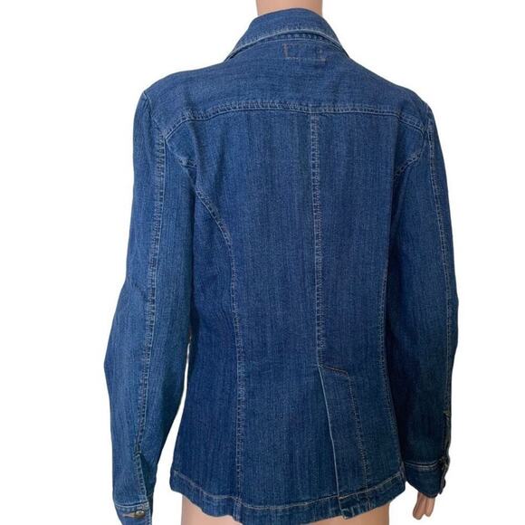 Chaps Denim Jacket Jean Blazer Button Front Utility Pocketed Long Sleeve SZ M - Picture 4 of 9